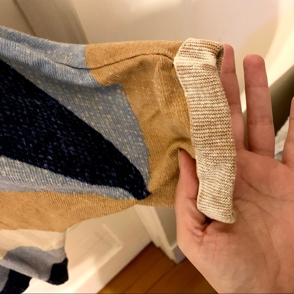 Nic+Zoe OCEAN ISLE Short Sleeve V Neck Loose Fitting Blue Geometric Knit SWEATER - Picture 8 of 16